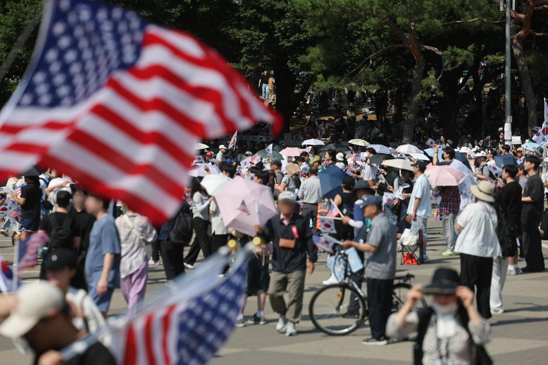 Why do Korean protesters wave American flags?